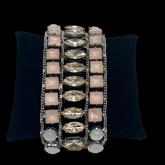 Banana Republic Chunky Pink Clear Crystal Chain Statement Bracelet - Picture 1 of 10